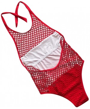 Women One Piece Swimsuit Tummy Control Swimwear Bathing Suit Print Split Bikini Beachwear Plus Size - Red - CS195Y78NKN $13.6...