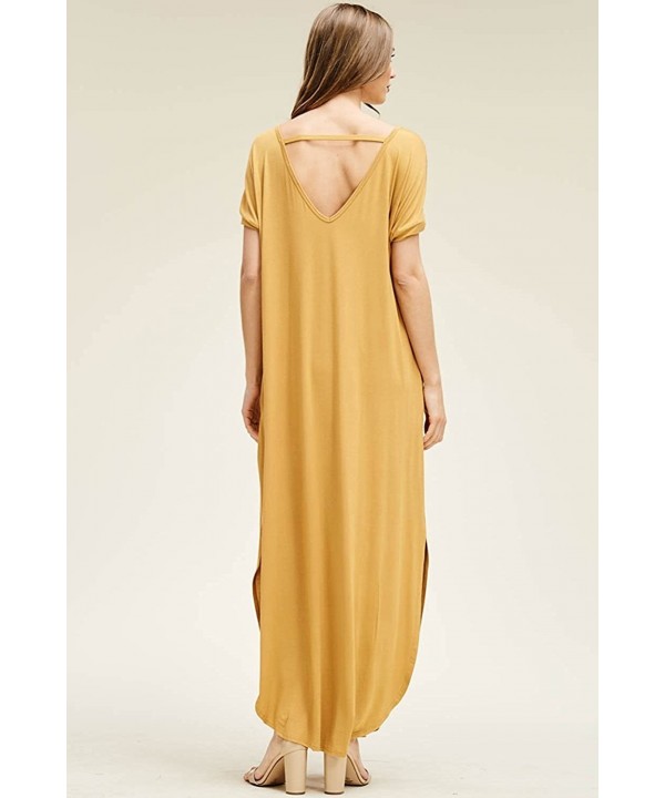 Women's Long Split Maxi Dress Casual Loose V Neck Short Sleeve Beach with Pockets - Bronze - CL18DSSZ2KH $28.56-Cover-Ups