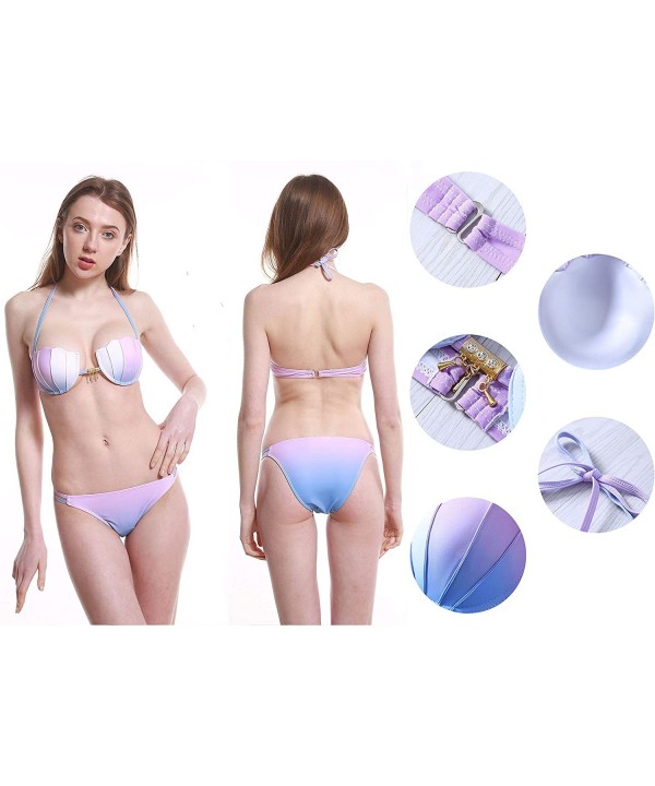 Women Sex Purple and Blue Seashell Padded Hammock Mermaid Two Pieces Bikini Swimsuit Set - Purple Xr - CQ12O1VMOPE $38.12-Sets