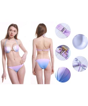 Women Sex Purple and Blue Seashell Padded Hammock Mermaid Two Pieces Bikini Swimsuit Set - Purple Xr - CQ12O1VMOPE $38.12-Sets