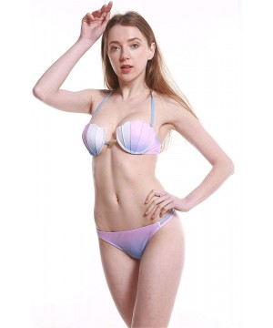 Women Sex Purple and Blue Seashell Padded Hammock Mermaid Two Pieces Bikini Swimsuit Set - Purple Xr - CQ12O1VMOPE $38.12-Sets