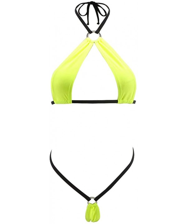 Sexy Two-Piece Bikini Set Micro Bikinis Mini Swimwear Sunbath Beachwear - Chartreuse - CC18QN4UYOM $17.06-Sets