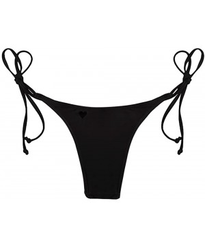 Women Brazilian Cheeky Bikini Bottom Side Tie Knot Thong Bathing Swimsuit Beach Solid G String Aaaa heart Cut Black - CP18X83...