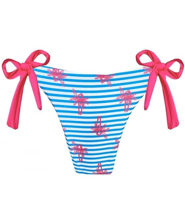 Pink Malibu Palm Brazilian Tie Side Scrunch Bikini Bottom - C518ZWMTMXC $32.93-Bottoms