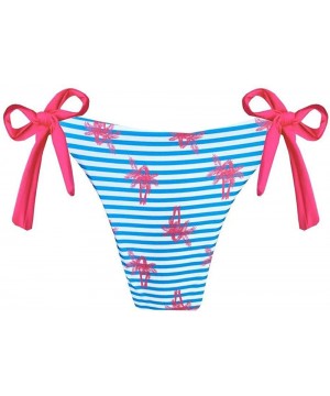 Pink Malibu Palm Brazilian Tie Side Scrunch Bikini Bottom - C518ZWMTMXC $32.93-Bottoms