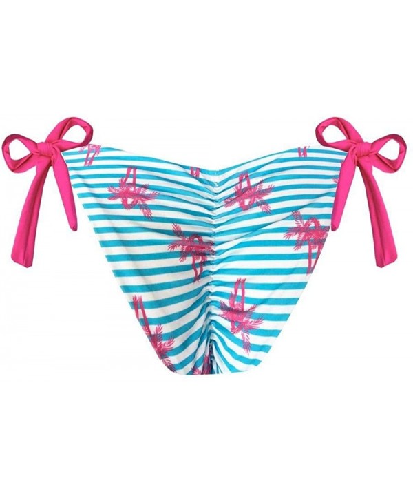 Pink Malibu Palm Brazilian Tie Side Scrunch Bikini Bottom - C518ZWMTMXC $32.93-Bottoms