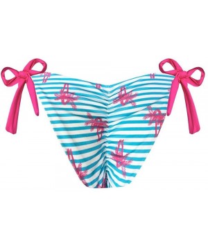 Pink Malibu Palm Brazilian Tie Side Scrunch Bikini Bottom - C518ZWMTMXC $32.93-Bottoms