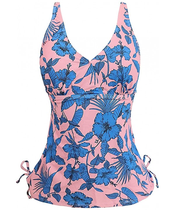 Women's Fashion Swimsuit Sailor Stripe Adjustable Modest Swim Tankini Top Beach Swimwear(FBA) - Blue Floral - CJ18HSCMGCL $21...