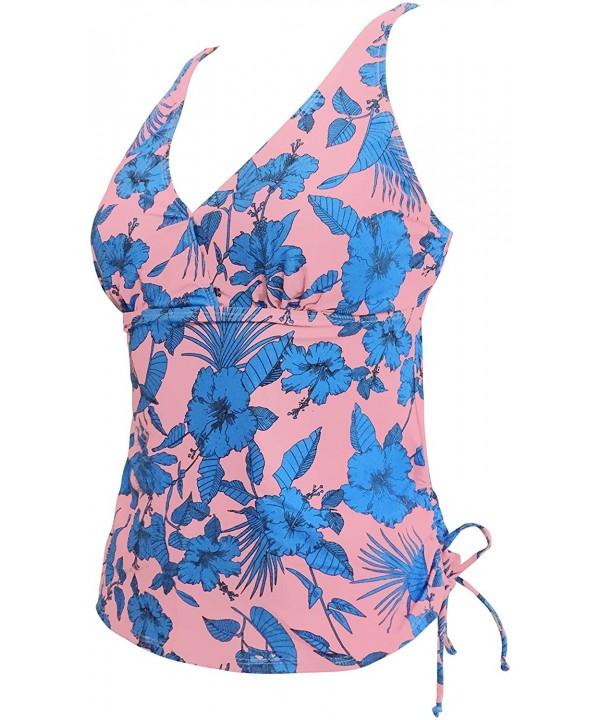 Women's Fashion Swimsuit Sailor Stripe Adjustable Modest Swim Tankini Top Beach Swimwear(FBA) - Blue Floral - CJ18HSCMGCL $21...