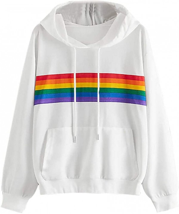 Teen Girls Rainbow Sweatshirt Womens Crop Tops Patchwork Long Sleeve Stripe Pullover Hoodies - 11 White - CQ18YWIQO73 $12.83-...