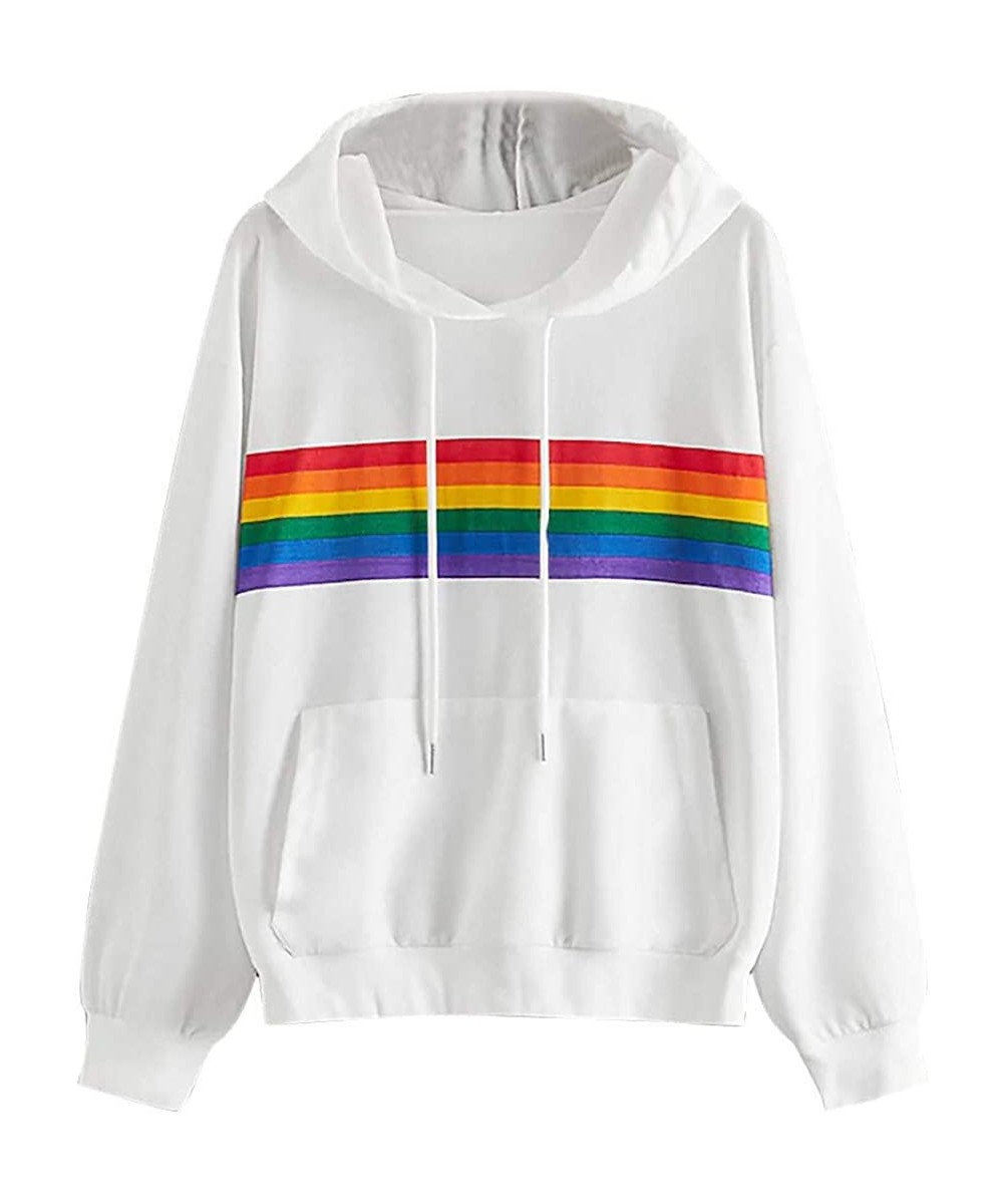 Teen Girls Rainbow Sweatshirt Womens Crop Tops Patchwork Long Sleeve Stripe Pullover Hoodies - 11 White - CQ18YWIQO73 $12.83-...