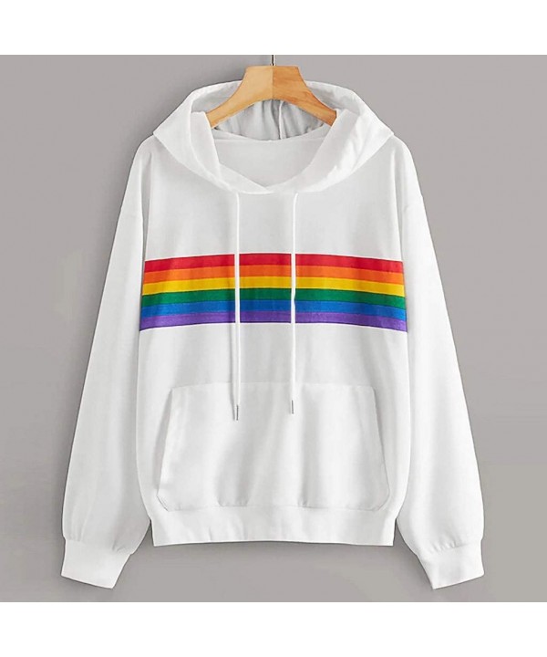 Teen Girls Rainbow Sweatshirt Womens Crop Tops Patchwork Long Sleeve Stripe Pullover Hoodies - 11 White - CQ18YWIQO73 $12.83-...