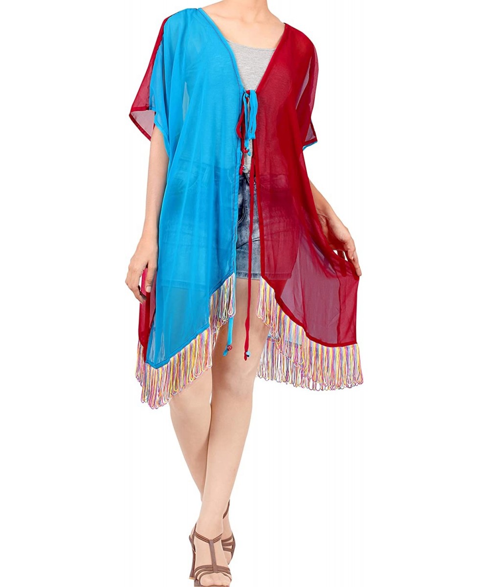 Women Loose Kimono Cardigan Beach Coverup Capes Blouse Top Solid Plain - Spooky Red_a915 - C718R8Q49TC $23.01-Cover-Ups