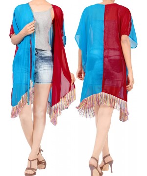 Women Loose Kimono Cardigan Beach Coverup Capes Blouse Top Solid Plain - Spooky Red_a915 - C718R8Q49TC $23.01-Cover-Ups