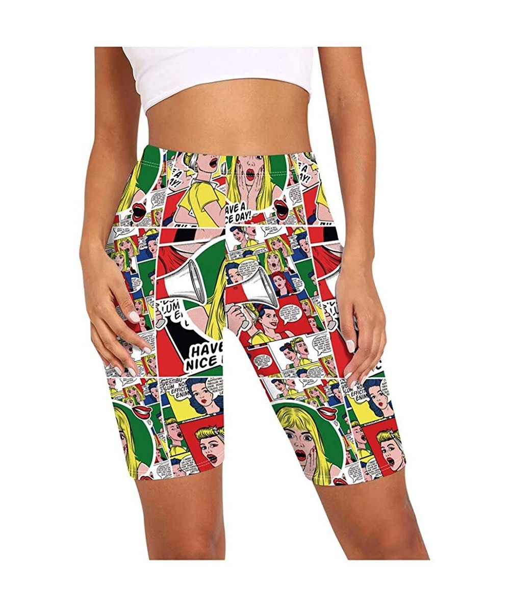 Women Print High Waist Hip Sports Shorts Nude Riding Tight Three-Point Leggings - L-multicolor - CX19D44YCW0 $9.17-Tankinis