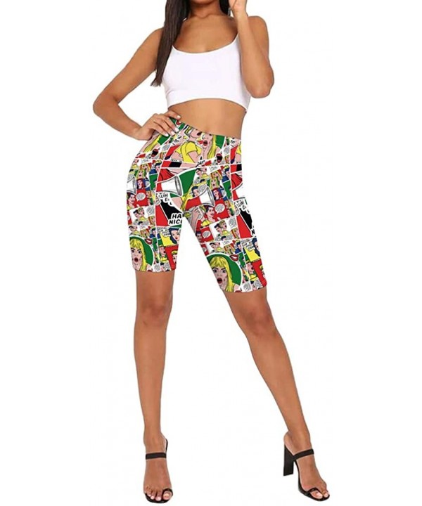 Women Print High Waist Hip Sports Shorts Nude Riding Tight Three-Point Leggings - L-multicolor - CX19D44YCW0 $9.17-Tankinis