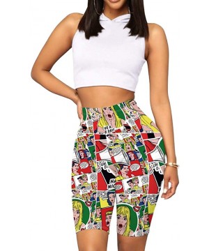 Women Print High Waist Hip Sports Shorts Nude Riding Tight Three-Point Leggings - L-multicolor - CX19D44YCW0 $9.17-Tankinis