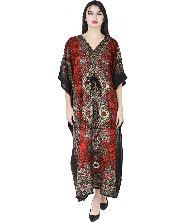 Women's Tunic Viscose Caftan V-Neck Long Summer Maxi Dress (Free-Size) - Red - CY19C5L0S54 $23.54-Cover-Ups