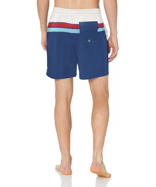 Men's 7" Inseam Tropical Hawaiian Print Cotton Nylon Swim Board Short - Red/White/Blue Stripe - CI18INMGCNT $10.61-Board Shorts