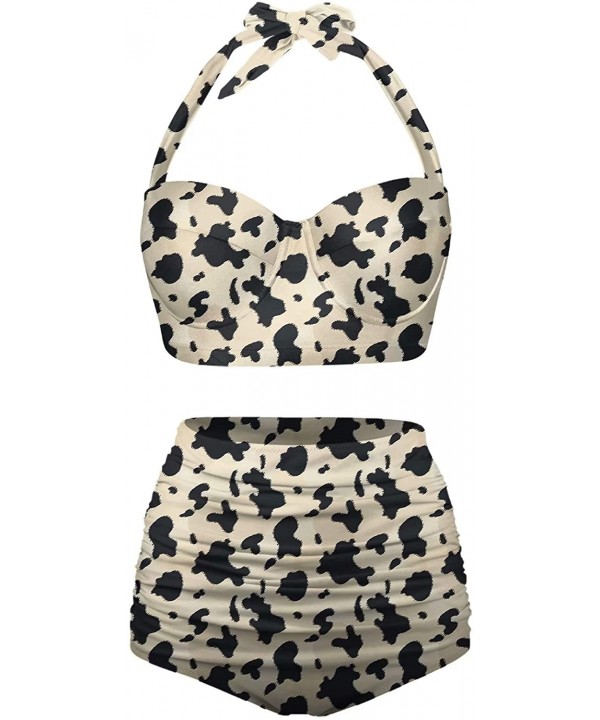 Womens Cute Animal Print Bikini Set High Waisted Beach Swimsuit - Black - C0196OIT77D $29.17-Sets