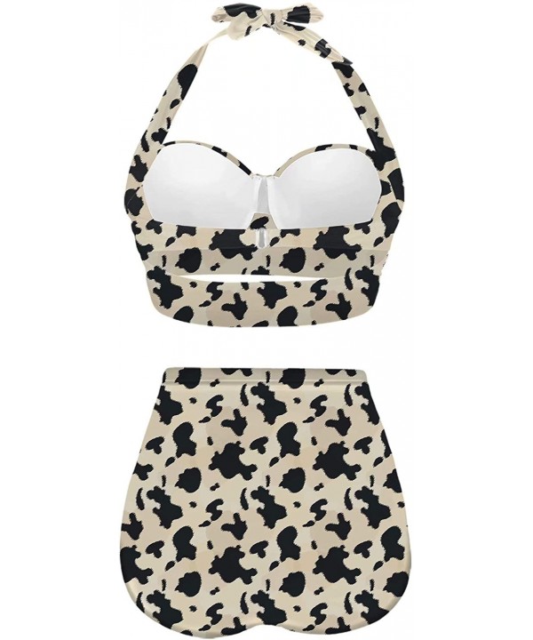 Womens Cute Animal Print Bikini Set High Waisted Beach Swimsuit - Black - C0196OIT77D $29.17-Sets