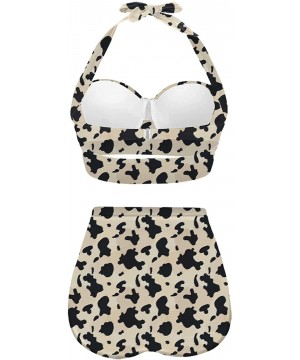 Womens Cute Animal Print Bikini Set High Waisted Beach Swimsuit - Black - C0196OIT77D $29.17-Sets