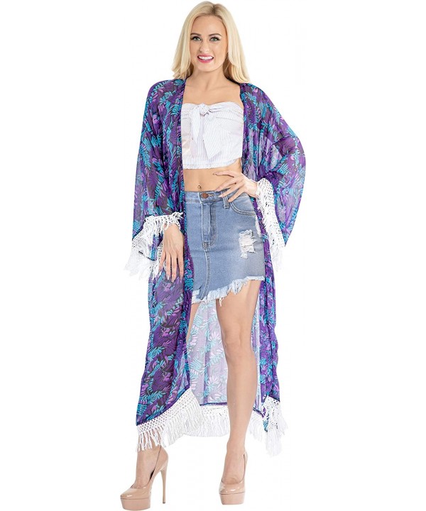 Women's Flowy Kimono Cardigan Coverup Open Front Maxi Dress Solid Plain - Autumn Violet_y267 - CK18NM8S9NR $16.68-Cover-Ups