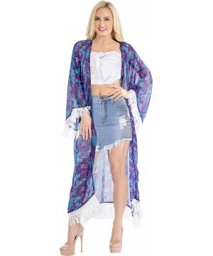 Women's Flowy Kimono Cardigan Coverup Open Front Maxi Dress Solid Plain - Autumn Violet_y267 - CK18NM8S9NR $16.68-Cover-Ups