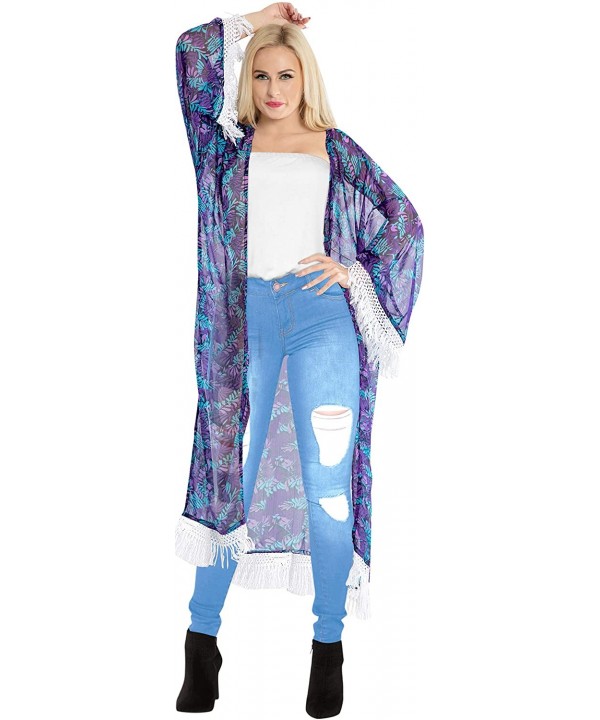 Women's Flowy Kimono Cardigan Coverup Open Front Maxi Dress Solid Plain - Autumn Violet_y267 - CK18NM8S9NR $16.68-Cover-Ups