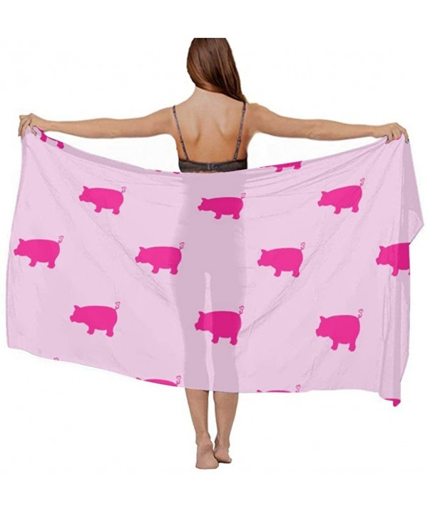 Women Girl Fashion Chiffon Scarf Bikini Cover Up Summer Beach Sarong Wrap - Pink Pigs Pattern - CT19C4N2SYL $26.06-Cover-Ups