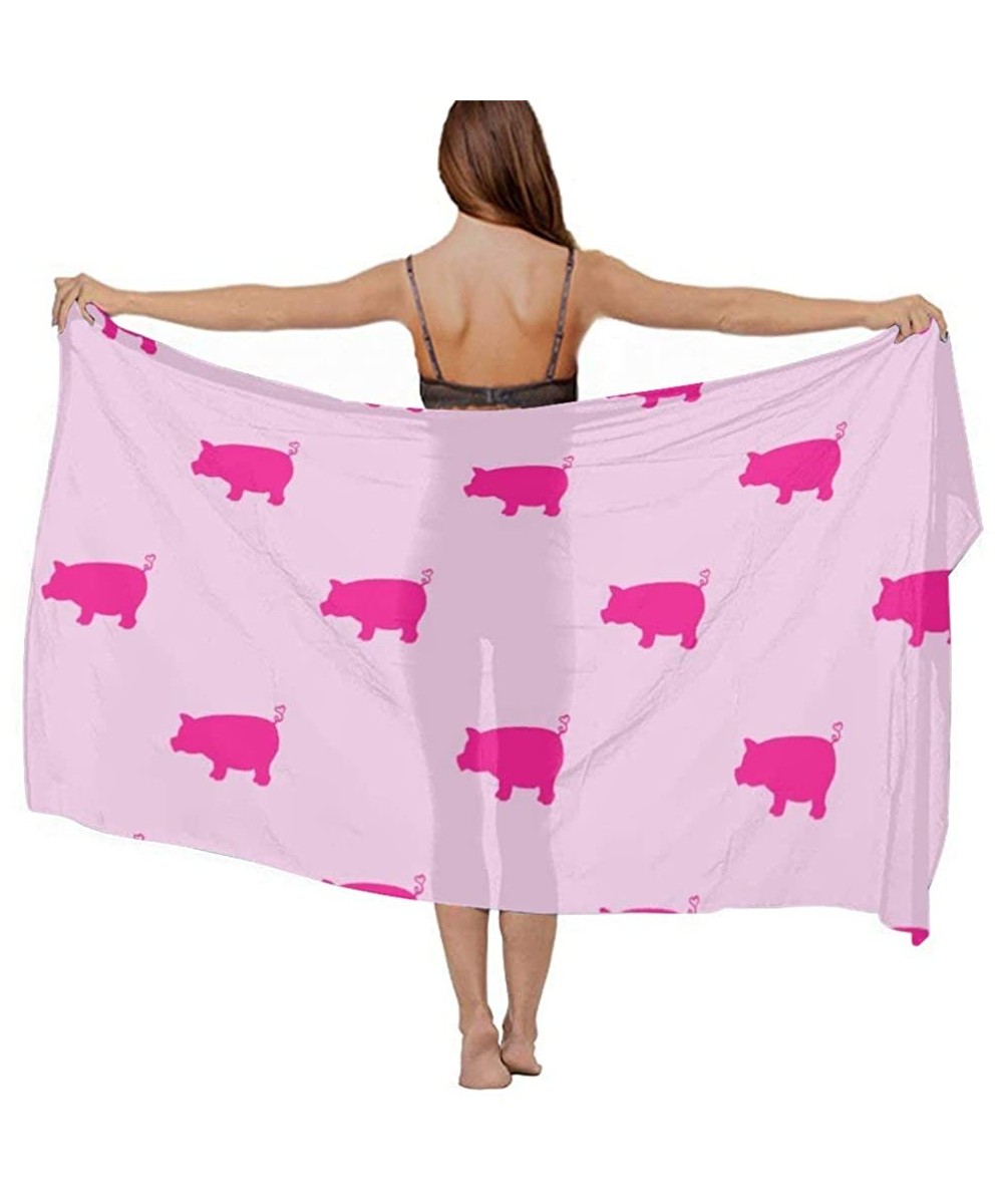 Women Girl Fashion Chiffon Scarf Bikini Cover Up Summer Beach Sarong Wrap - Pink Pigs Pattern - CT19C4N2SYL $26.06-Cover-Ups