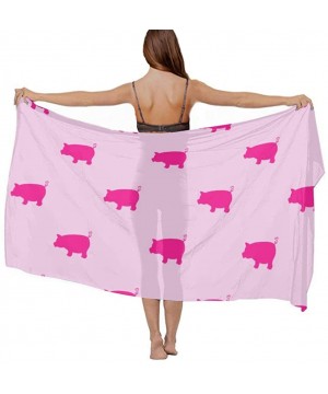 Women Girl Fashion Chiffon Scarf Bikini Cover Up Summer Beach Sarong Wrap - Pink Pigs Pattern - CT19C4N2SYL $26.06-Cover-Ups