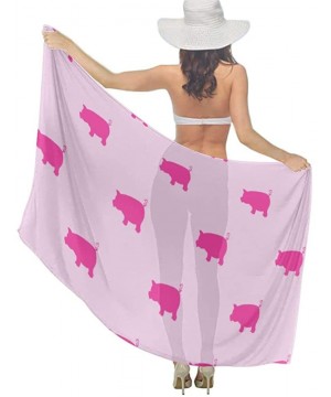 Women Girl Fashion Chiffon Scarf Bikini Cover Up Summer Beach Sarong Wrap - Pink Pigs Pattern - CT19C4N2SYL $26.06-Cover-Ups