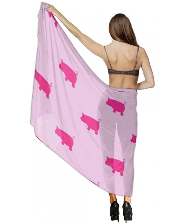 Women Girl Fashion Chiffon Scarf Bikini Cover Up Summer Beach Sarong Wrap - Pink Pigs Pattern - CT19C4N2SYL $26.06-Cover-Ups