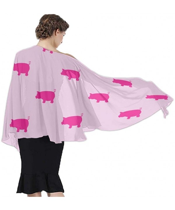 Women Girl Fashion Chiffon Scarf Bikini Cover Up Summer Beach Sarong Wrap - Pink Pigs Pattern - CT19C4N2SYL $26.06-Cover-Ups