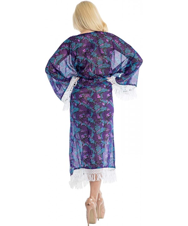 Women's Flowy Kimono Cardigan Coverup Open Front Maxi Dress Solid Plain - Autumn Violet_y267 - CK18NM8S9NR $16.68-Cover-Ups