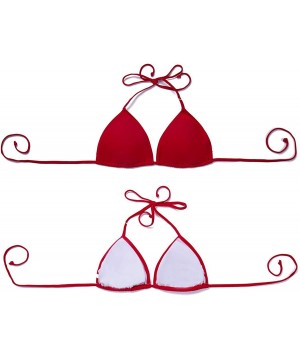 Women Triangle Bikini Top V-Neck Push up Padded Classic Retro Swimsuit Top - Red - CZ18TGH0T28 $11.87-Tops