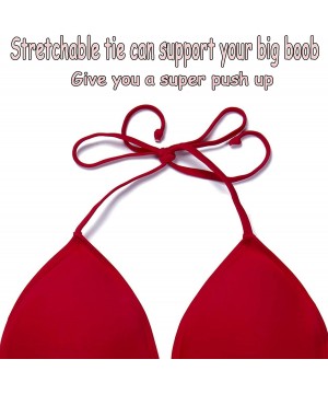 Women Triangle Bikini Top V-Neck Push up Padded Classic Retro Swimsuit Top - Red - CZ18TGH0T28 $11.87-Tops