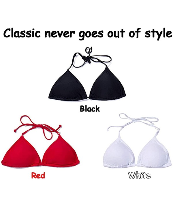 Women Triangle Bikini Top V-Neck Push up Padded Classic Retro Swimsuit Top - Red - CZ18TGH0T28 $11.87-Tops