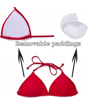 Women Triangle Bikini Top V-Neck Push up Padded Classic Retro Swimsuit Top - Red - CZ18TGH0T28 $11.87-Tops