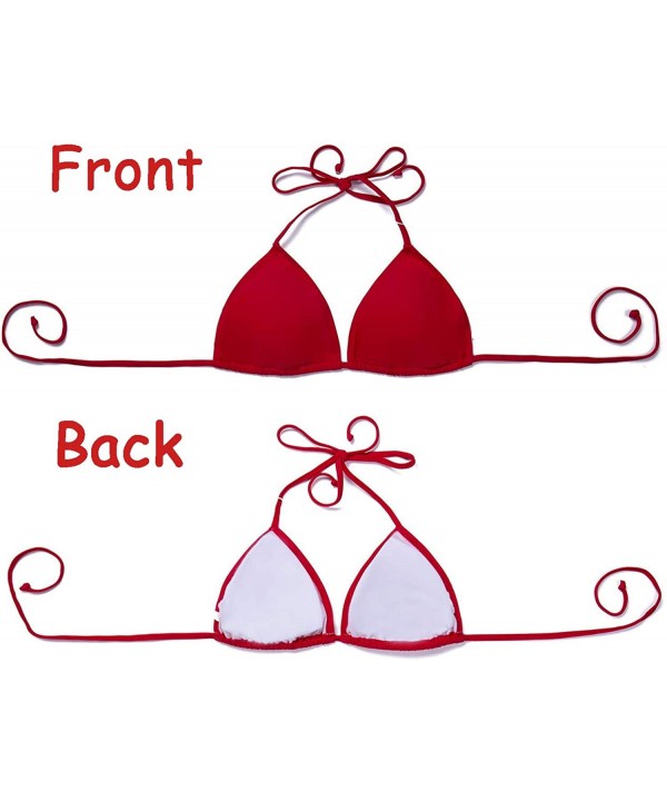 Women Triangle Bikini Top V-Neck Push up Padded Classic Retro Swimsuit Top - Red - CZ18TGH0T28 $11.87-Tops