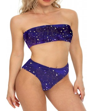 Womens Bandeau Two Piece Bikini Swimsuits Strapless Top with High Cut Bottom Bathing Suit - 1star Sky - C2190MNUD5Q $26.74-On...