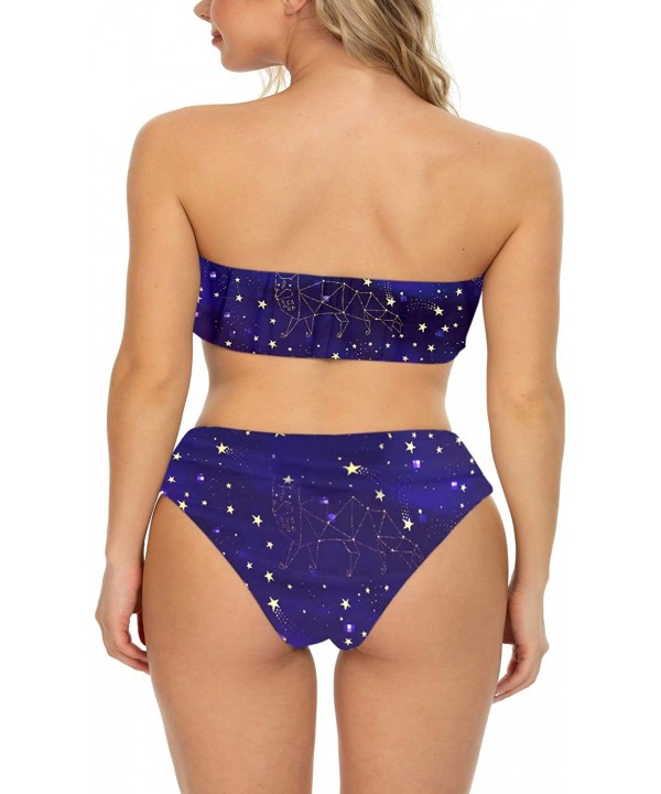 Womens Bandeau Two Piece Bikini Swimsuits Strapless Top with High Cut Bottom Bathing Suit - 1star Sky - C2190MNUD5Q $26.74-On...