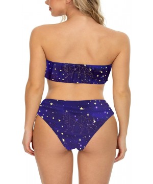 Womens Bandeau Two Piece Bikini Swimsuits Strapless Top with High Cut Bottom Bathing Suit - 1star Sky - C2190MNUD5Q $26.74-On...