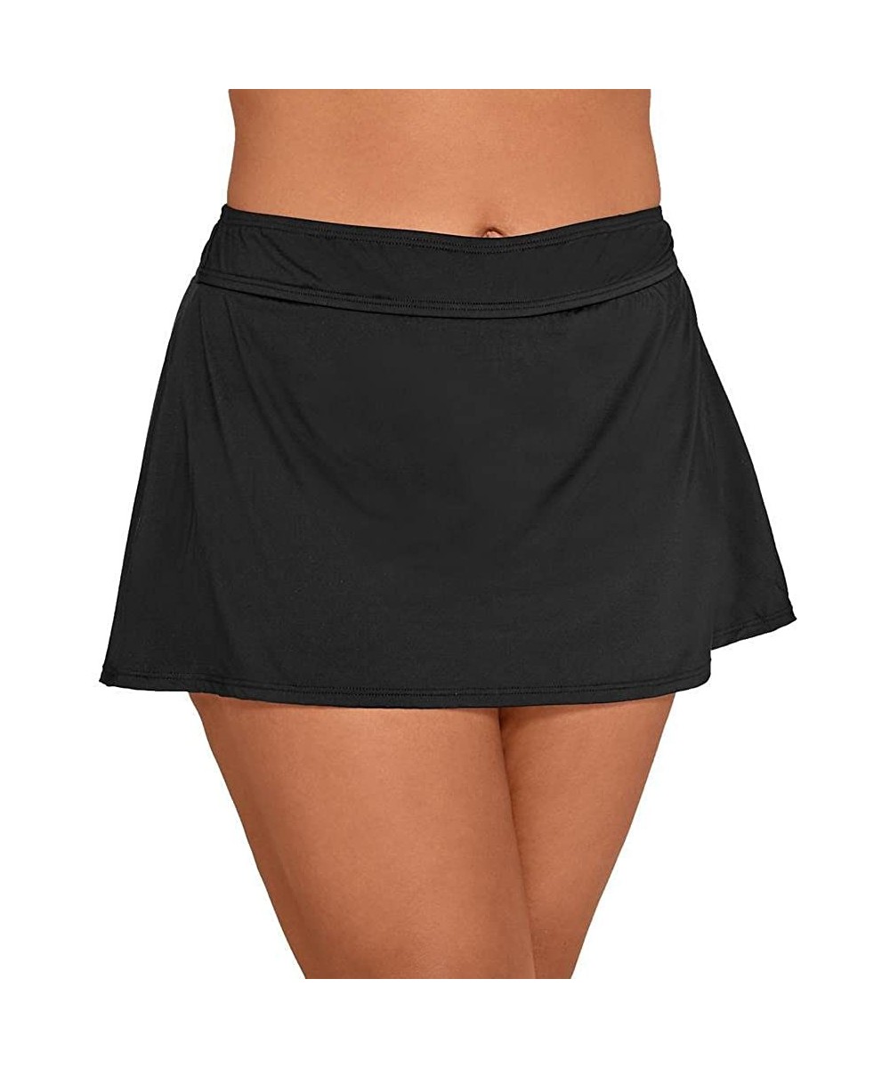 Signature Solid Skirted Bikini Bottom Plus Size- 24W- Black - CA17Z4Q5YU7 $24.75-Bottoms