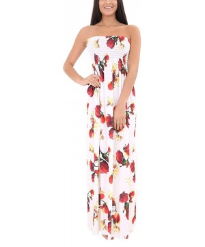 Women's Floral Maxi Dresses Plus Size Tube Top Long Shirring Sundress Cover Up - Cream Floral - CQ19GX82RXN $29.74-Cover-Ups