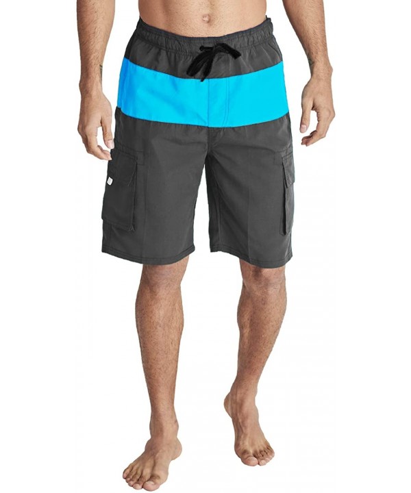 Men's Swim Trunks Beachwear Quick Dry Watershorts Casual Shorts Dark Grey Blue Large - CV18W2MYWDX $10.32-Trunks