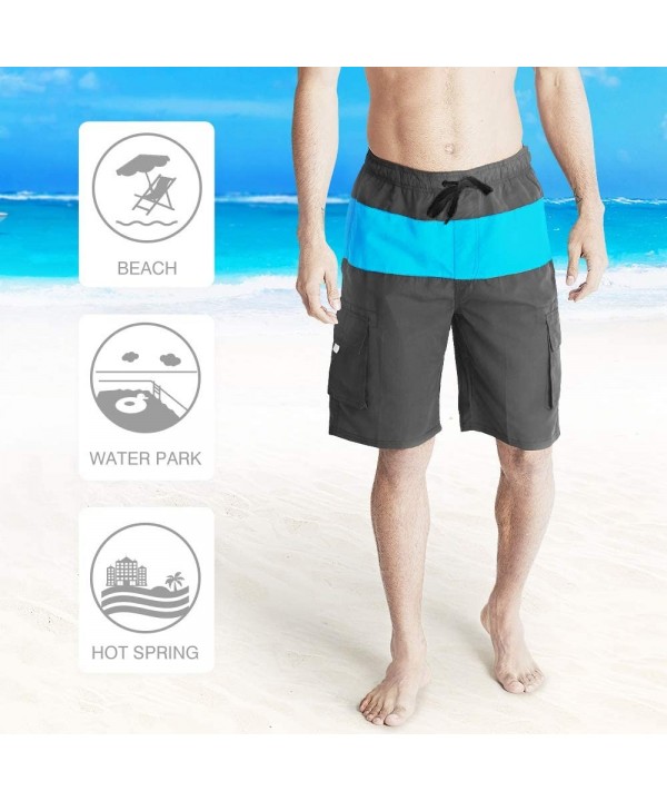 Men's Swim Trunks Beachwear Quick Dry Watershorts Casual Shorts Dark Grey Blue Large - CV18W2MYWDX $10.32-Trunks