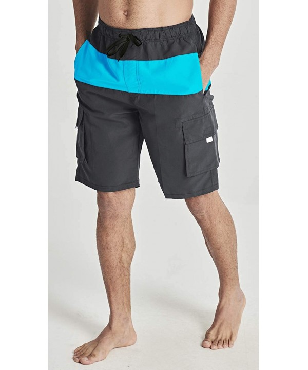 Men's Swim Trunks Beachwear Quick Dry Watershorts Casual Shorts Dark Grey Blue Large - CV18W2MYWDX $10.32-Trunks