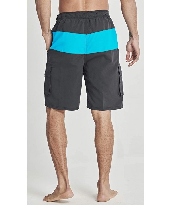 Men's Swim Trunks Beachwear Quick Dry Watershorts Casual Shorts Dark Grey Blue Large - CV18W2MYWDX $10.32-Trunks